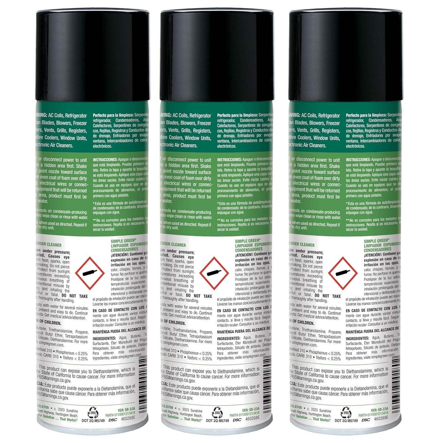 20oz Green Foaming Coil Cleaning Aerosol Spray Solution Pack of 3 Coil Cleaner