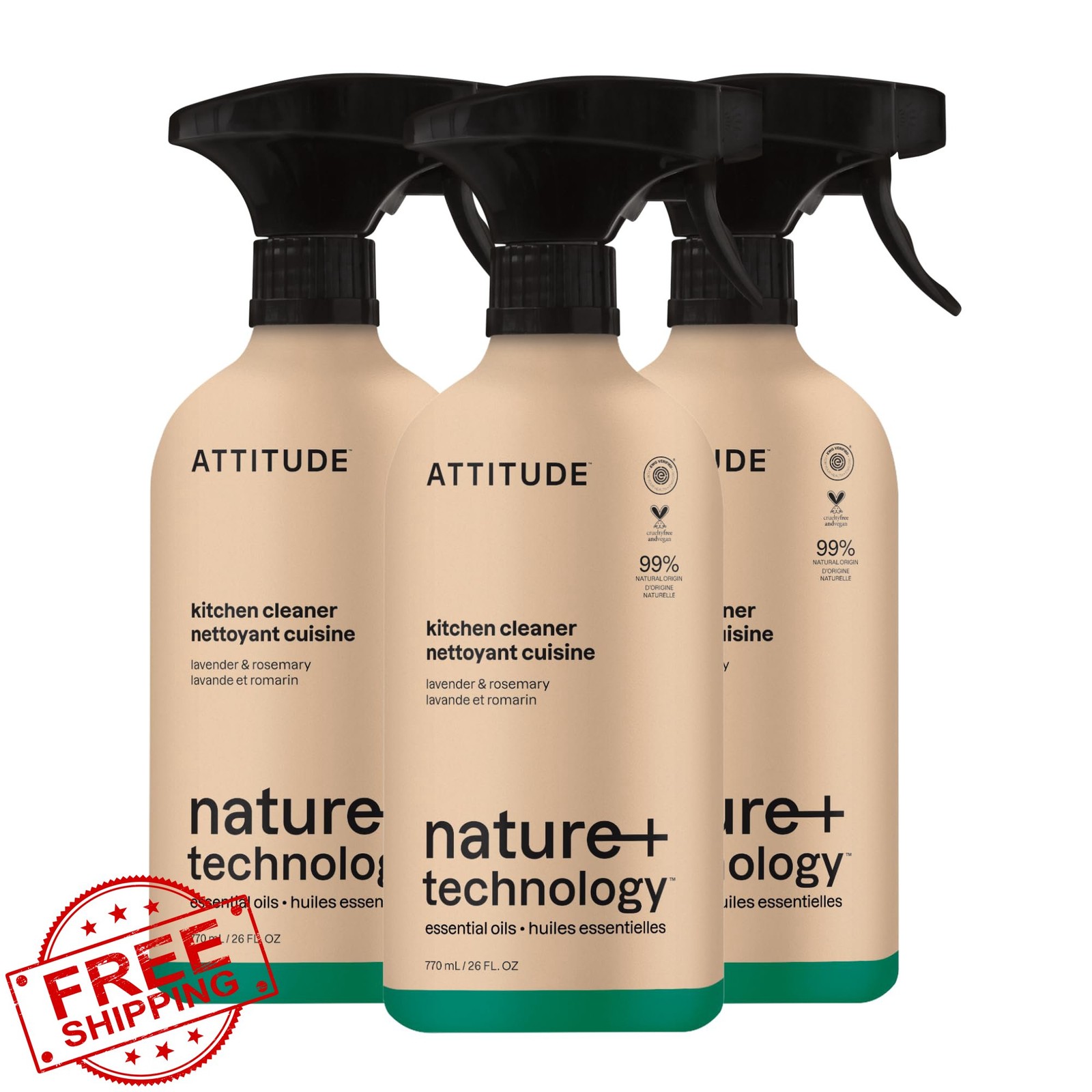 ATTITUDE Kitchen Cleaner Lavender Rosemary 26 Fl Oz Pack 3