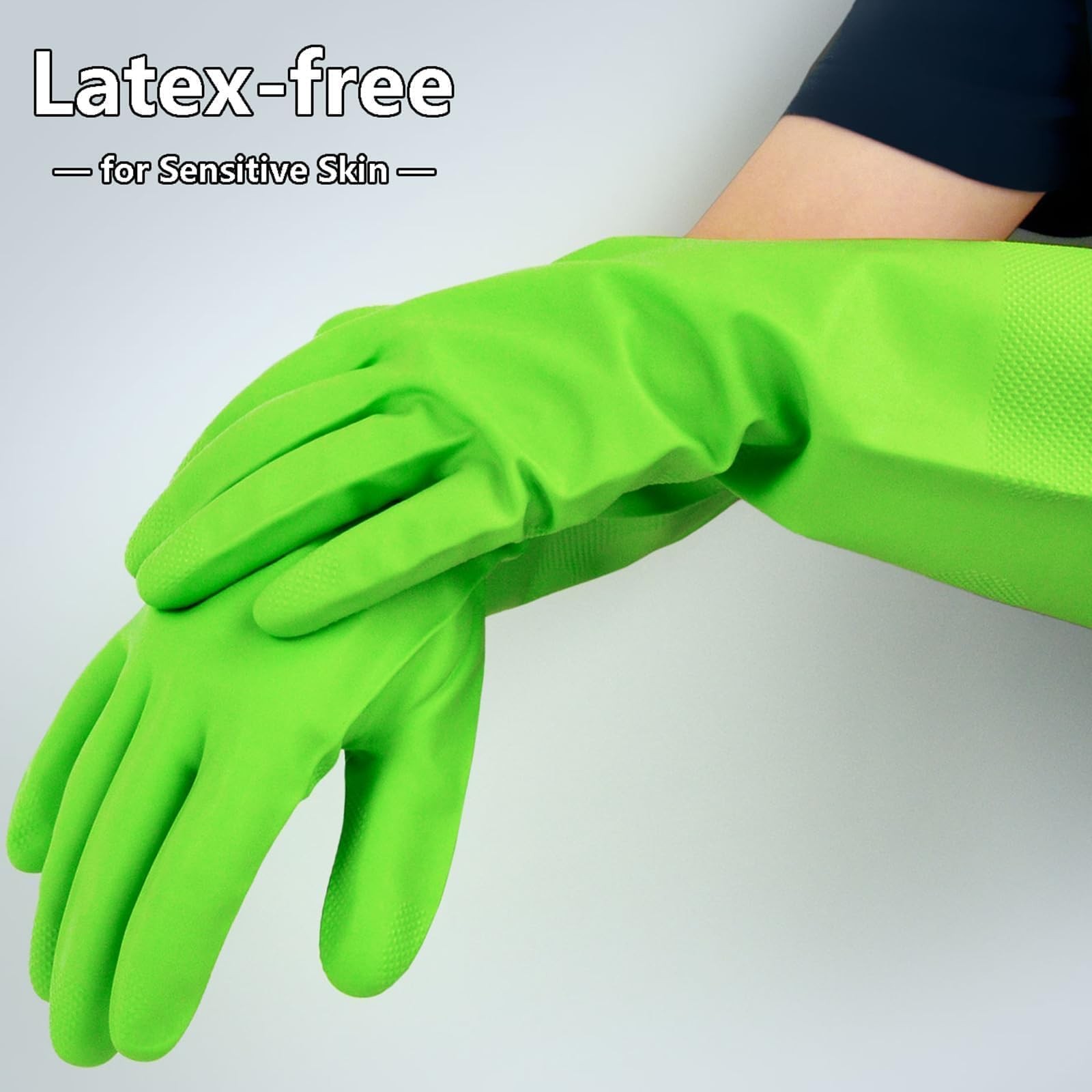 Cleanbear Cleaning Gloves Large, Reusable Nitrile Green,red,orange