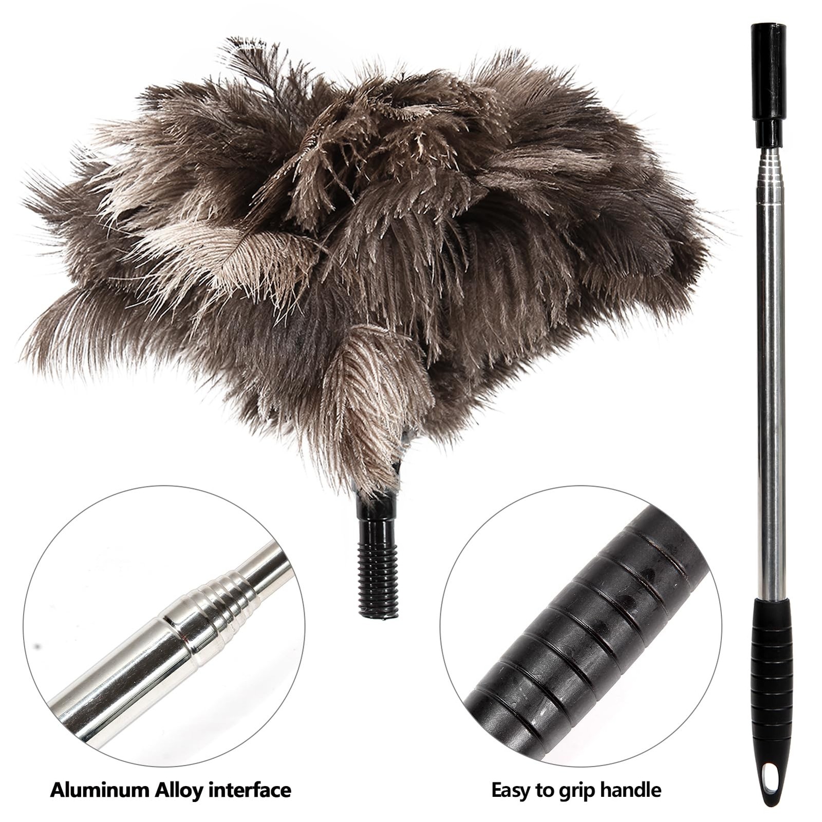 Extendable Ostrich Feather Duster 26″-79″, Real Fluffy Ostrich Feather Duster…
