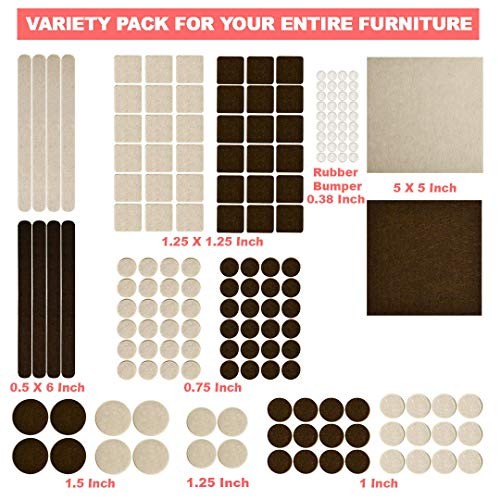 165pc Furniture Felt Pads Set Self Adhesive Floor Protectors Brown Beige Assorte