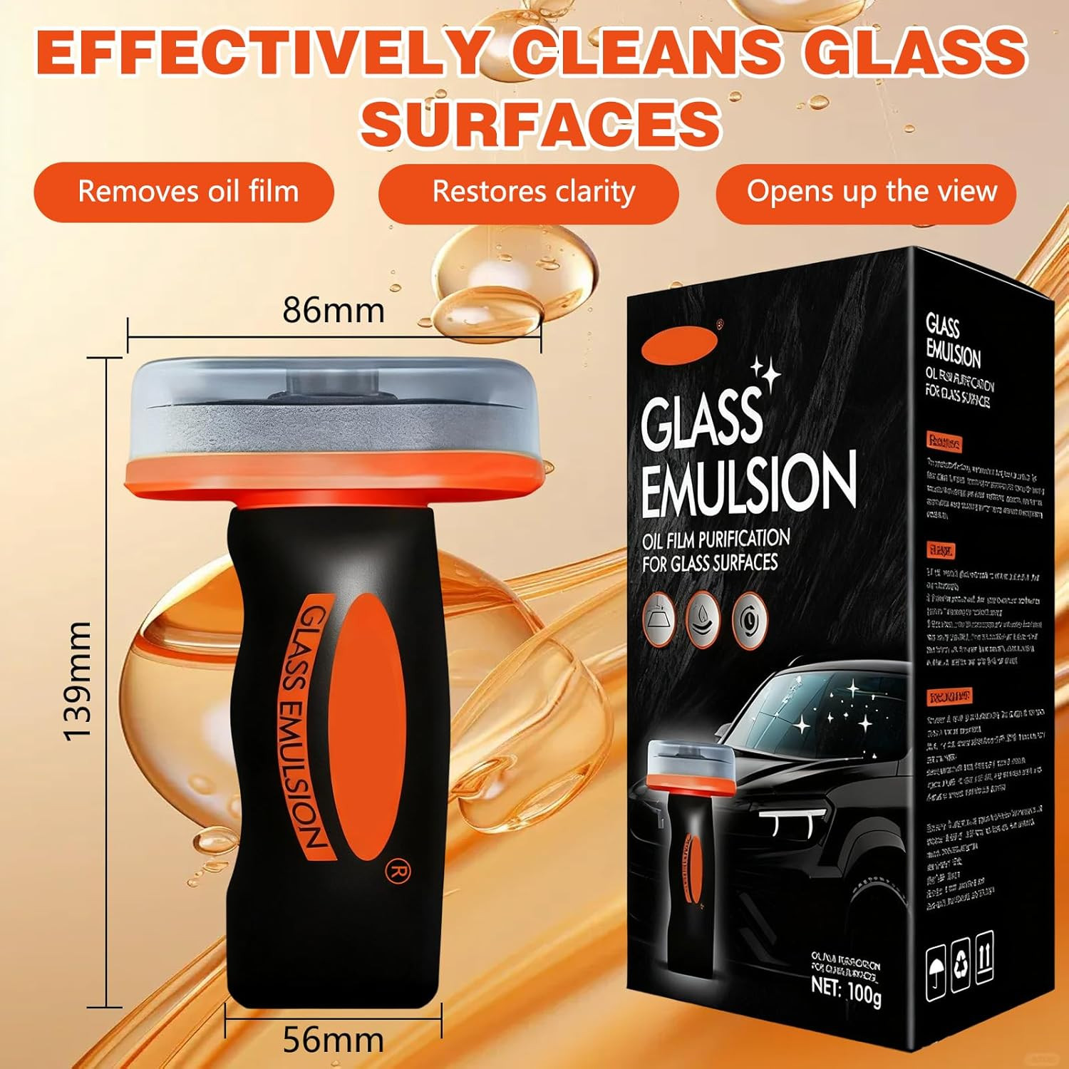 2 Pcs Glass Oil Film Remover Car Roll-On Glass Compound Cleaning Board Removes