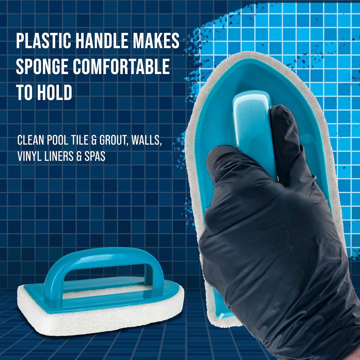 2 Pack Handheld Pool Scrub Brush Sponge Pad Tile Vinyl Liner Spa Tub Cleaner