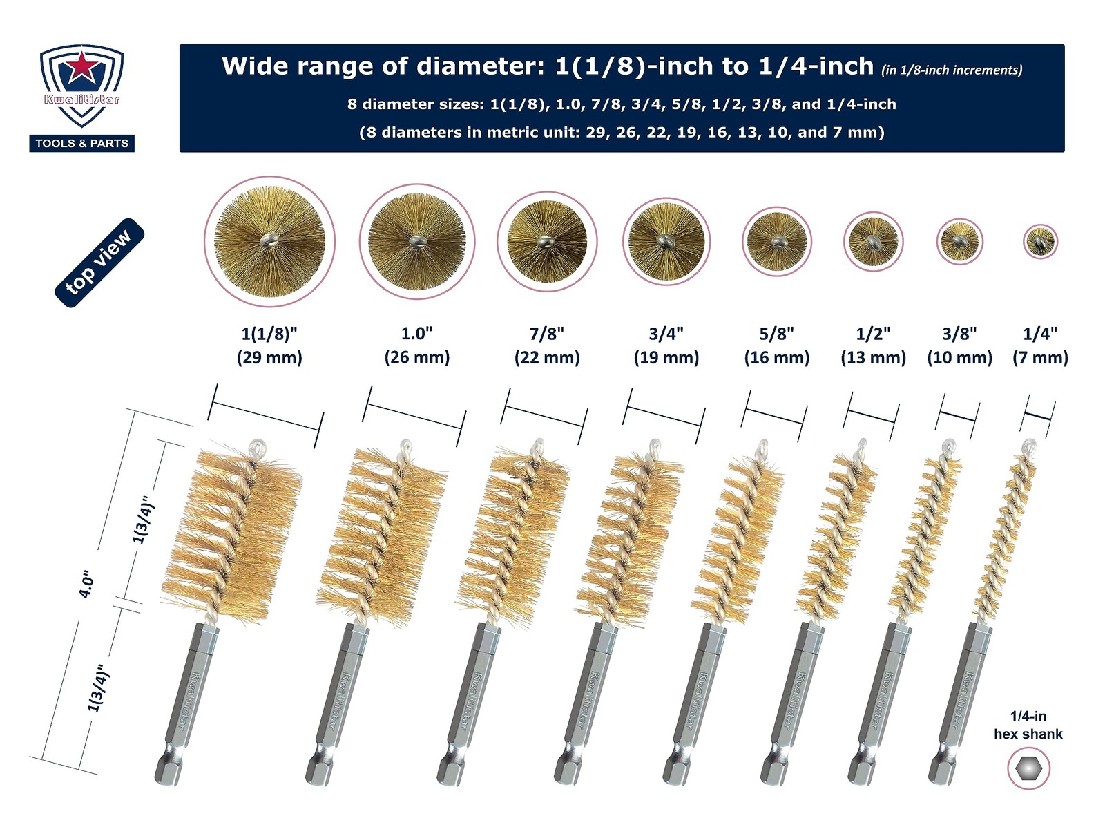 8-Size Bore Brush Set, Brass / Copper Wire Brush for Power Drill, Drill Brush…