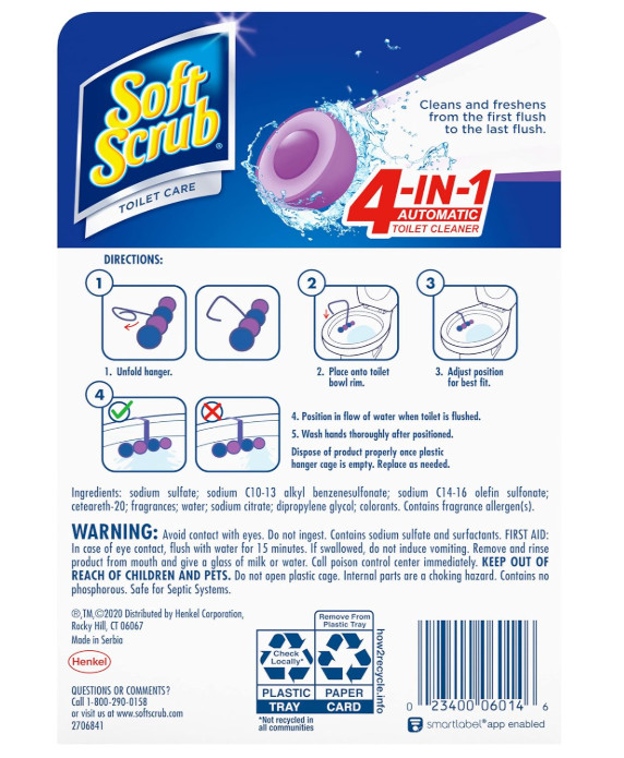 Soft Scrub 4-in-1 Rim Hanger Toilet Bowl Cleaner, Lavender, 2 Count