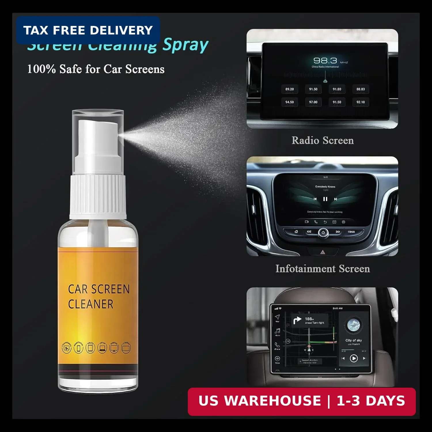 Edglete Car Screen Cleaner Spray and Wipe, Car Interior Cleaner Detailing Kit Sc