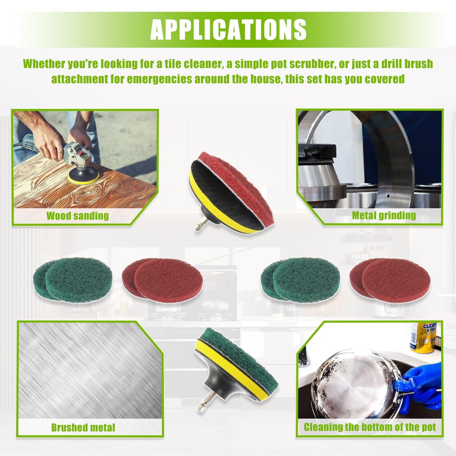4 Inch Scrub Drill Brush Power Scouring Pads Household Cleaning Set for Kitch…