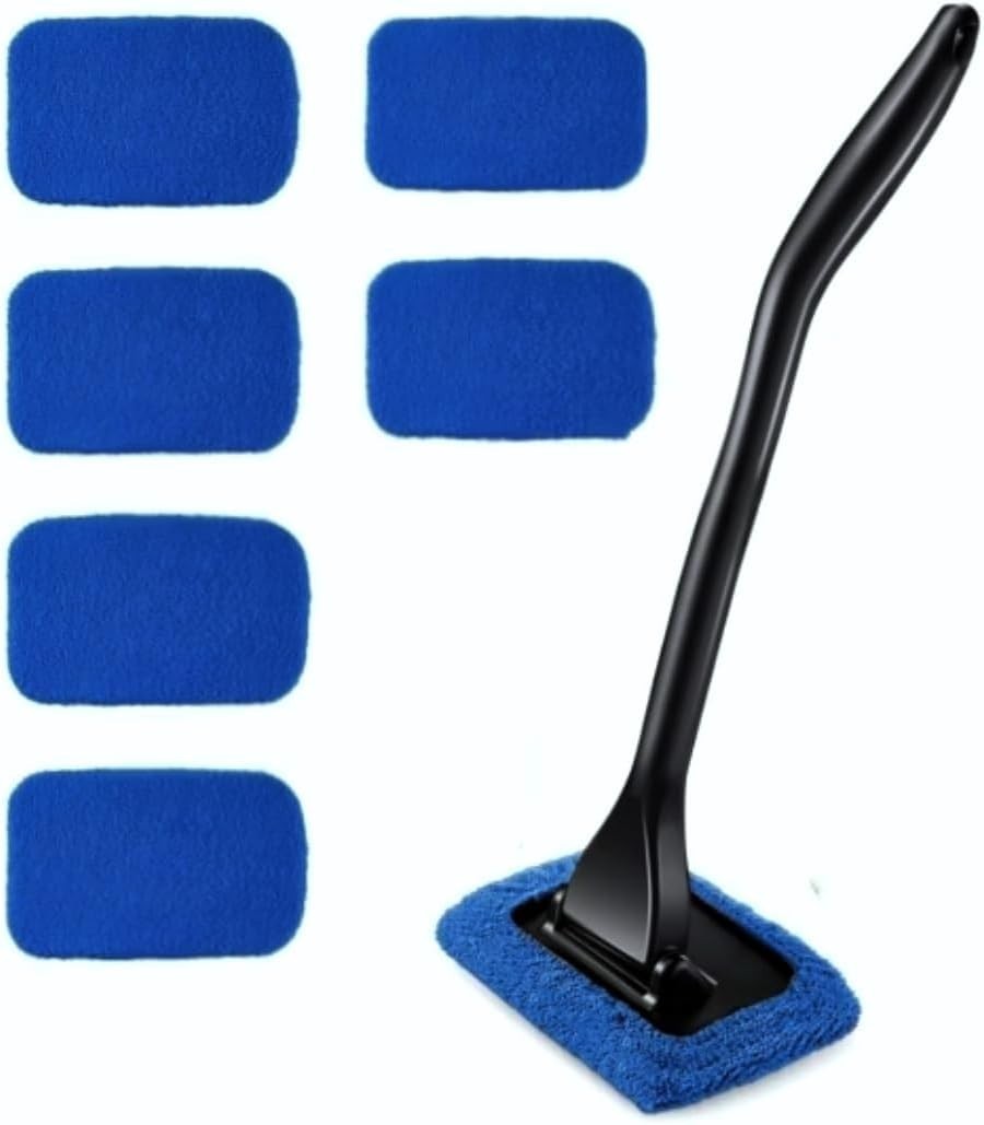 6PCS Car Window Cleaner with 5 Reusable and Washable Microfiber Pads and Exte…