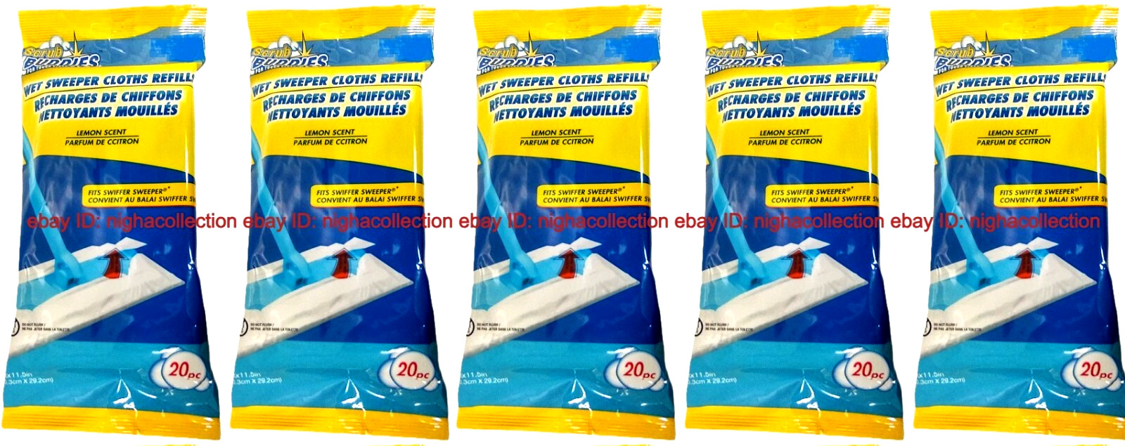 5 X 20-ct. Total Scrub Buddies Lemon Wet Sweeper Mopping Cloth Refills SEALED