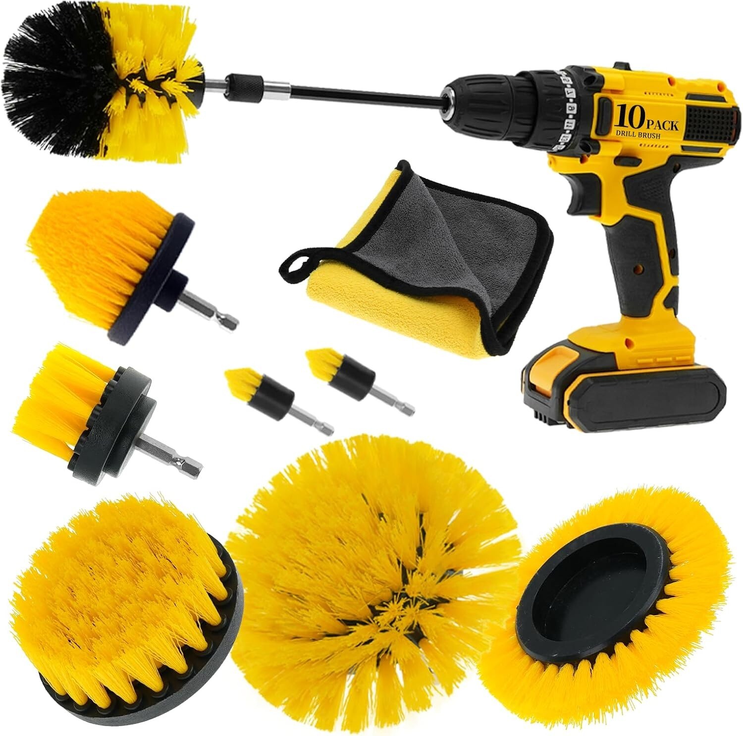 10Pcs Drill Brush Attachment Set,Power Cleaning Scrub Brush Kit with Extend Long