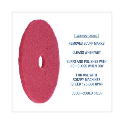 Boardwalk 4020RED Buffing Floor Pads, 20″ Diameter, Red, 5/Carton