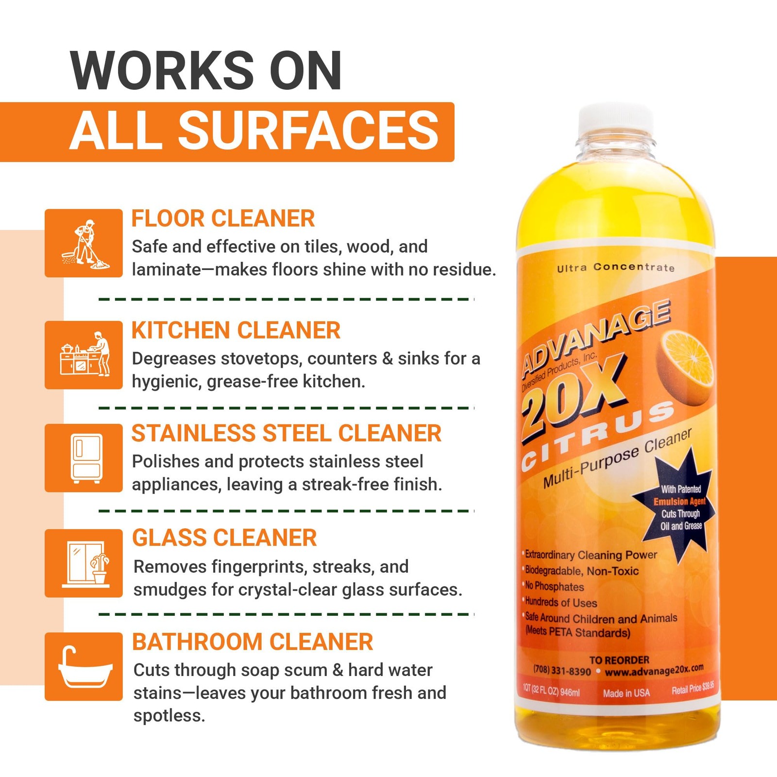 Advanage 20X Household Cleaner Concentrate Refill, 32 oz | Citrus All Purpose…
