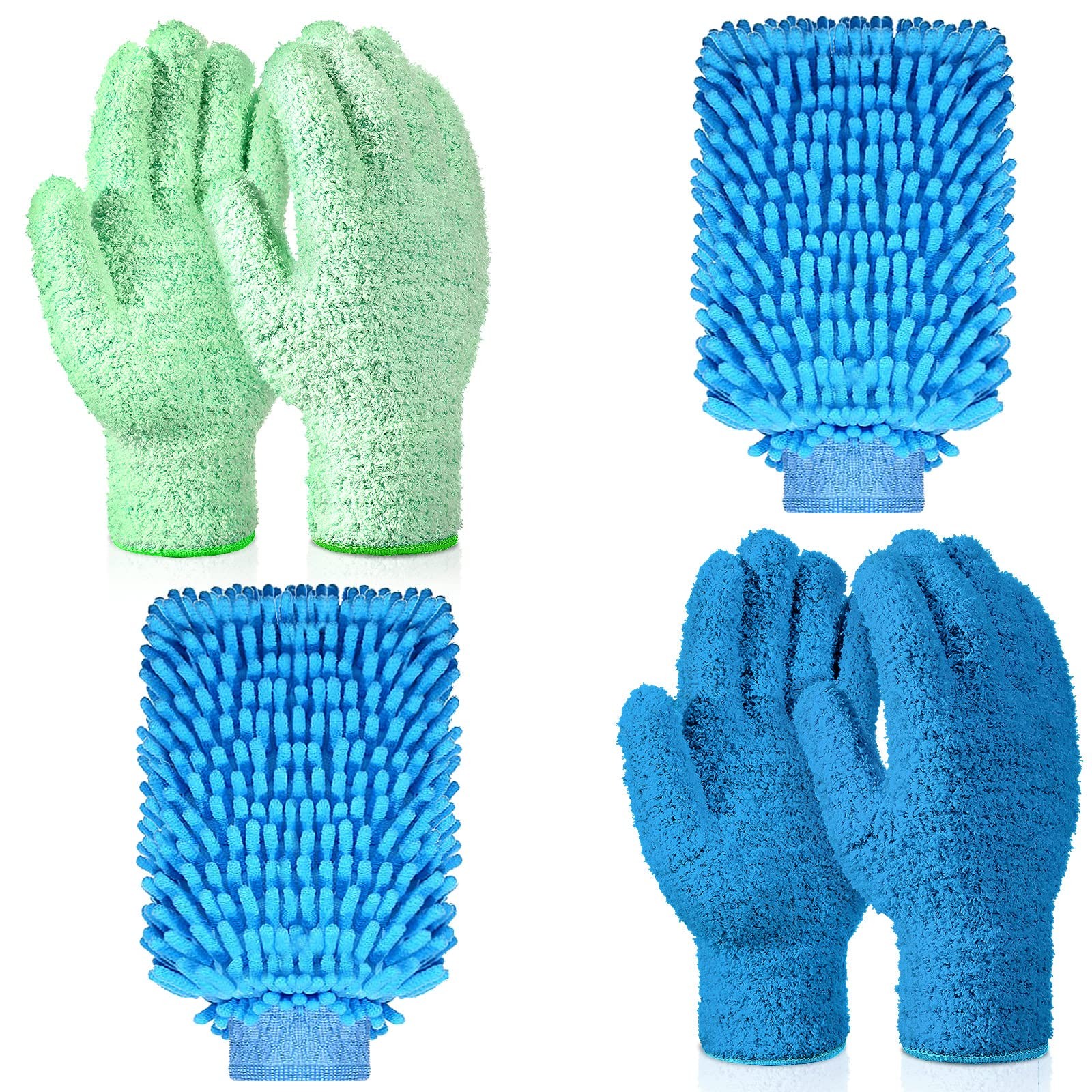 Potchen 6 Pcs Microfiber Dusting Mitt Gloves for 6 Piece Set, Blue, Green