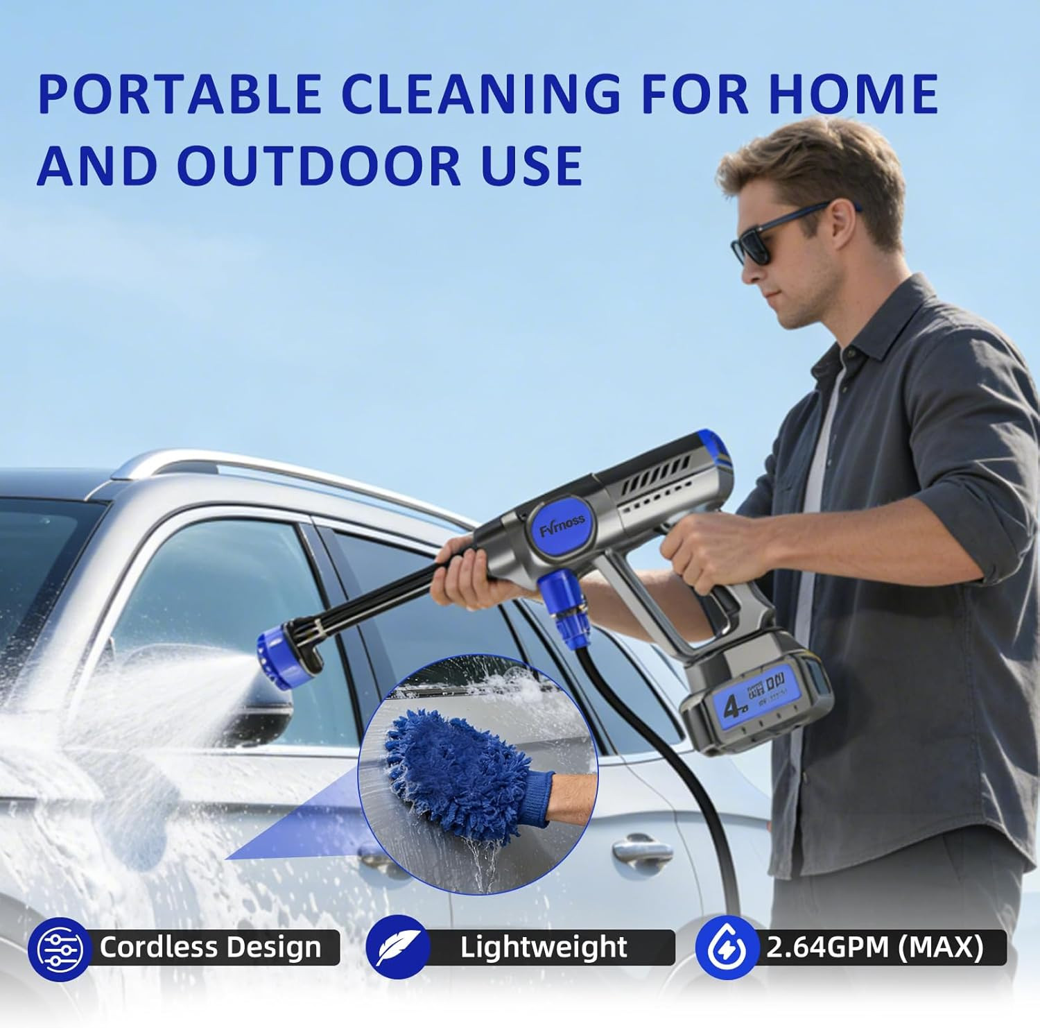 6-in-1 Portable Handheld Cleaning Tool with Foam Cannon & 32ft Hose