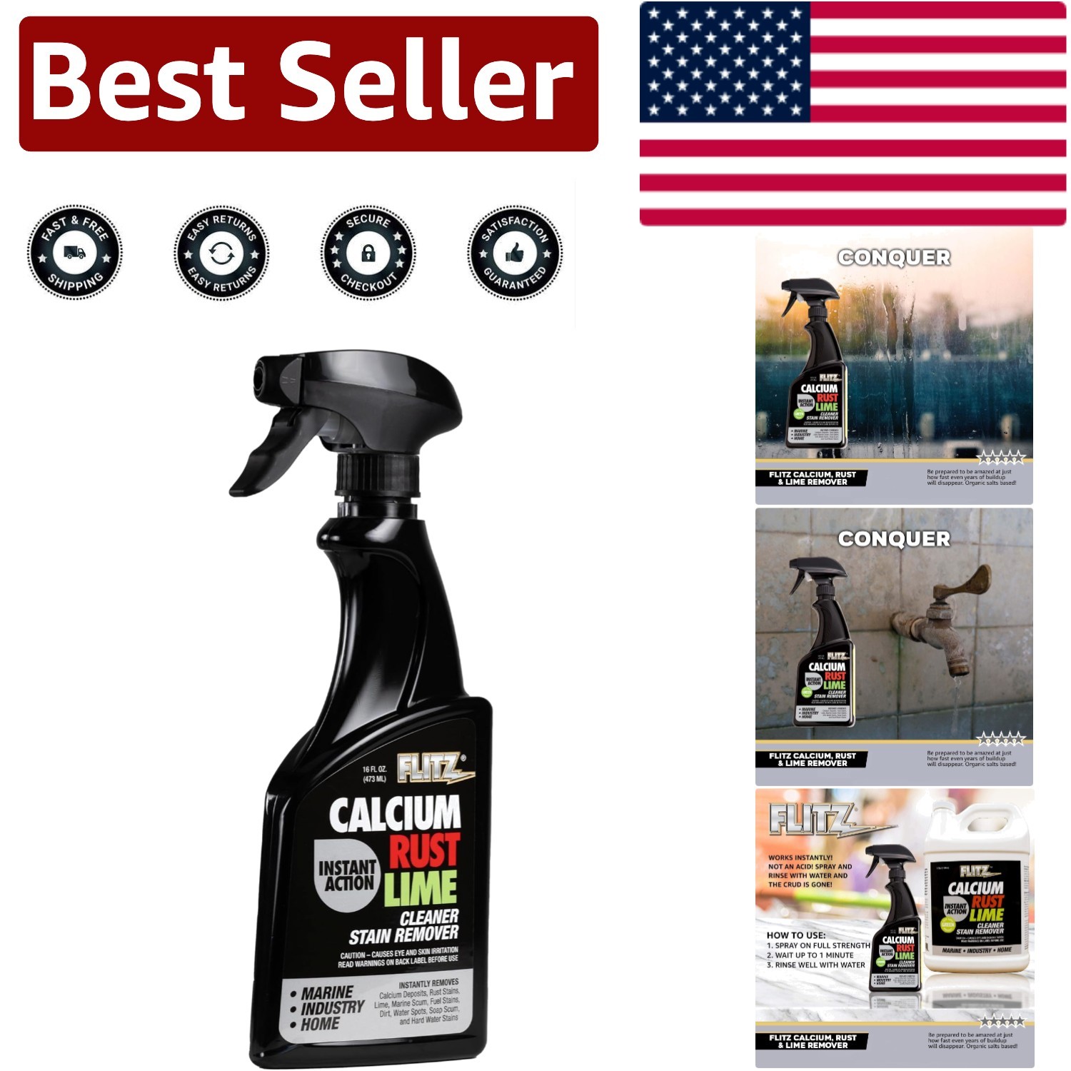 Natural Calcium, Rust & Lime Remover Spray – 16oz for Instant All-Surface Clean