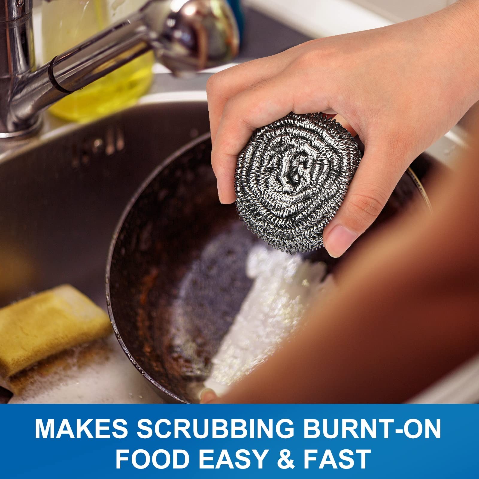 10 Pack Stainless Steel Scrubber, Steel Wool Srubber for Scouring Stubborn Me…