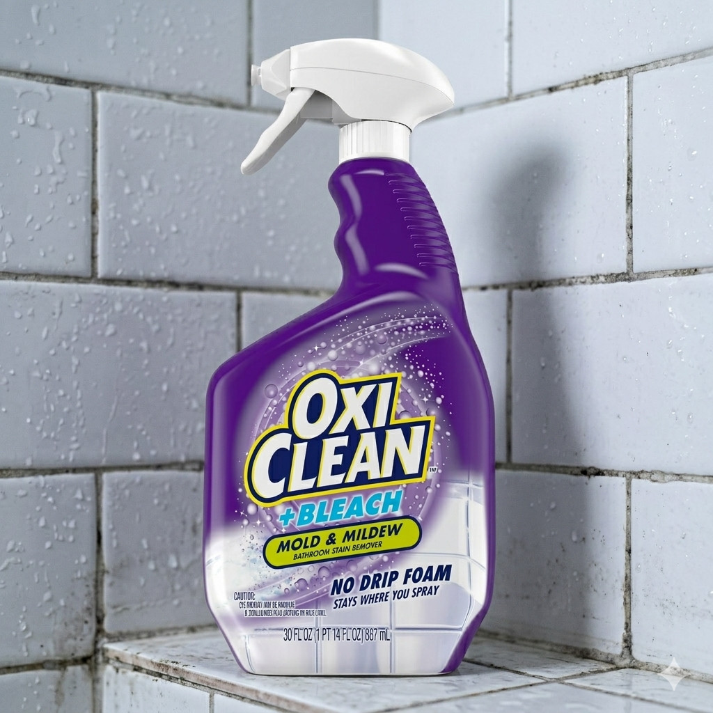OxiClean Plus Bleach, No Drip Foam, Mold & Mildew Bathroom Stain Remover, 30 oz