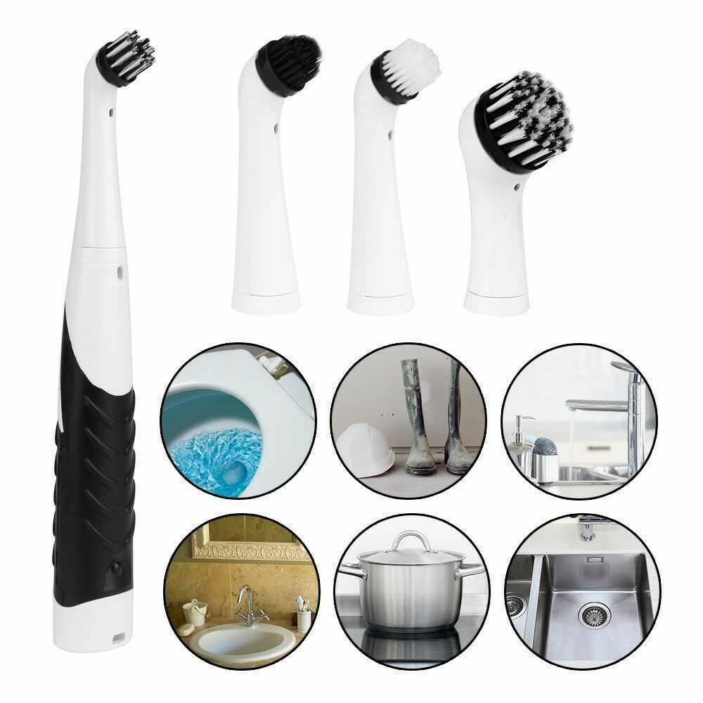 Multifunction Electric Sonic Scrubber Super Cleaning Brush 4 Brush Heads
