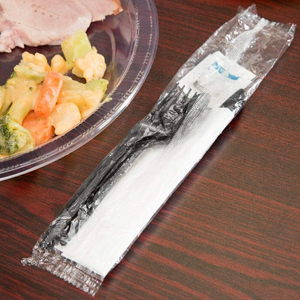 450 Black Plastic Cutlery Packets – Knife, Fork, Spoon, Napkin, Salt, Pepper S