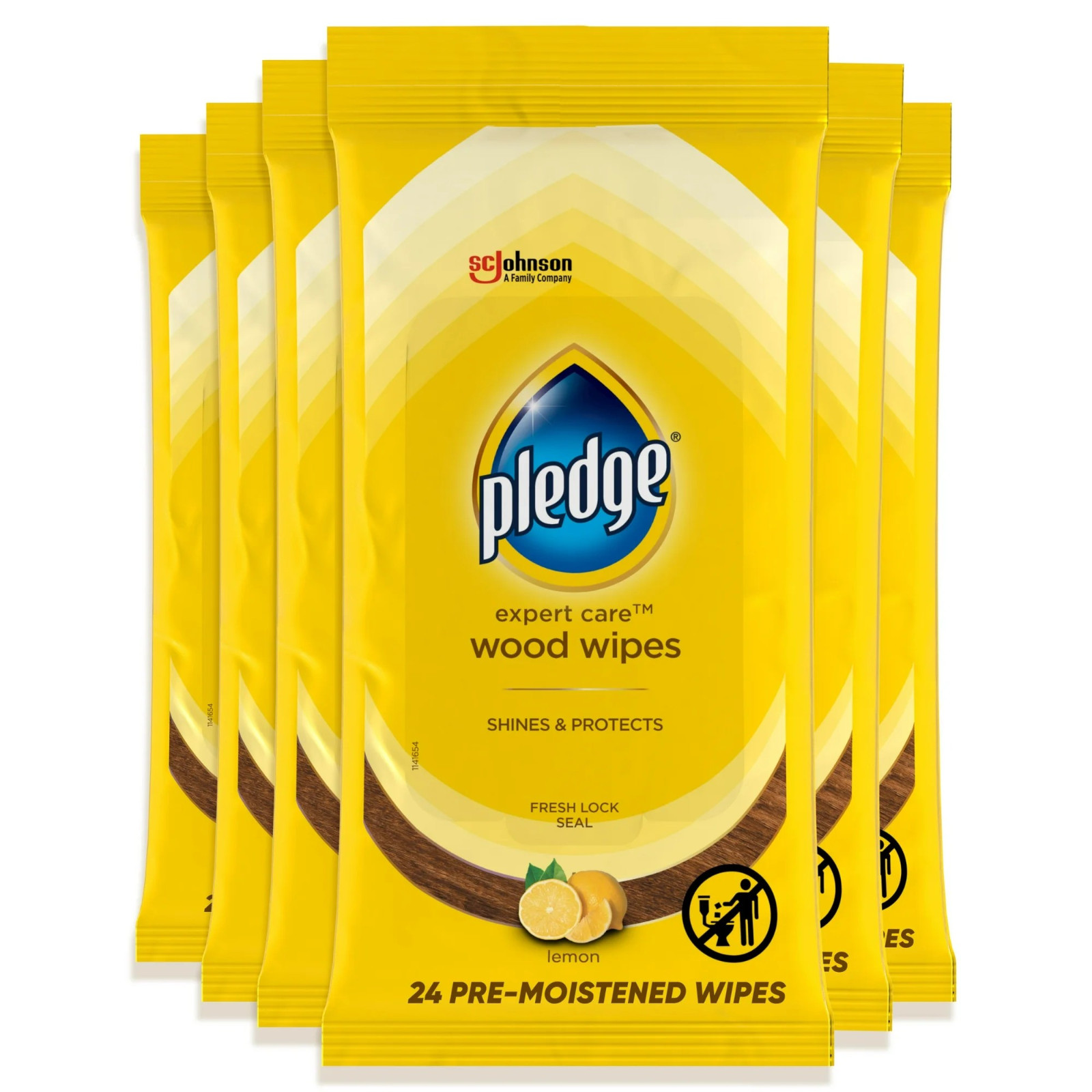 Pledge Expert Care Enhancing Wood Wipes, Lemon Scent, 24 Count 6 Pack