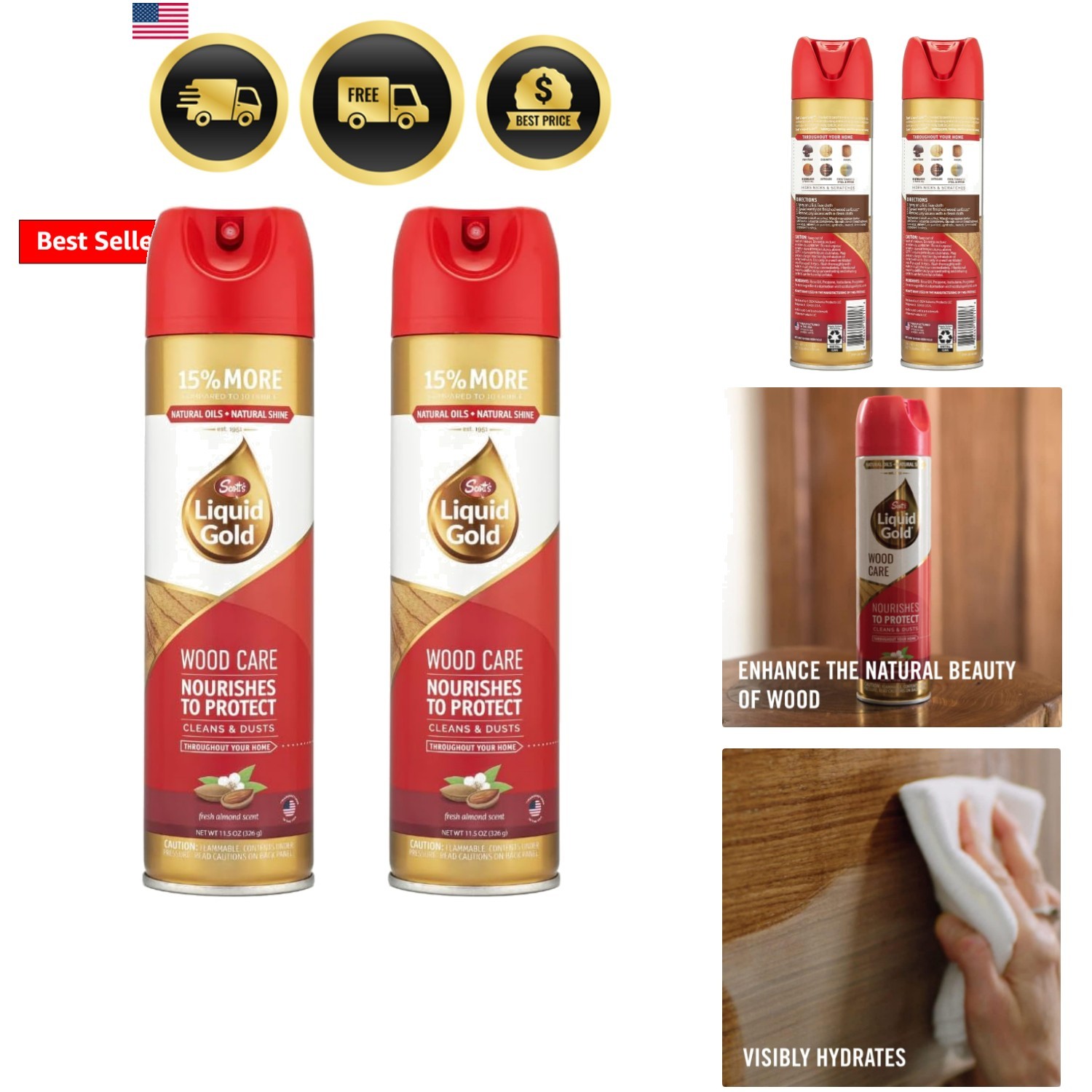 Wood Cleaner and Polish, 11.5 oz, Two Pack