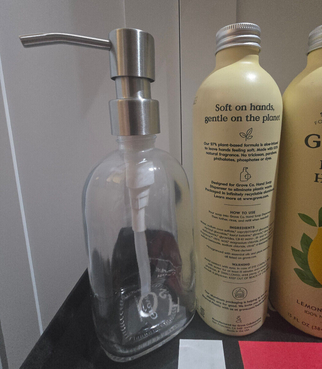 Grove Co. Hydrating Hand Soap Lemon Eucalyptus Reuseable Glass Soap Dispenser