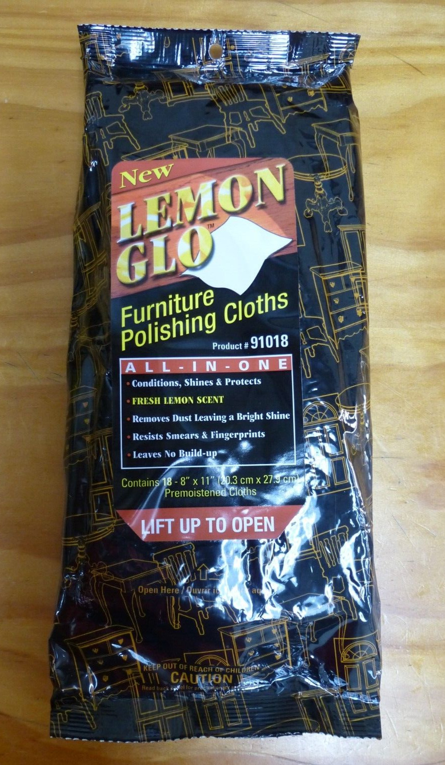 6 NEW PACKAGES OF LEMON GLO 18-PACK FURNITURE POLISHING CLOTHS 8″ x 11″ #91018