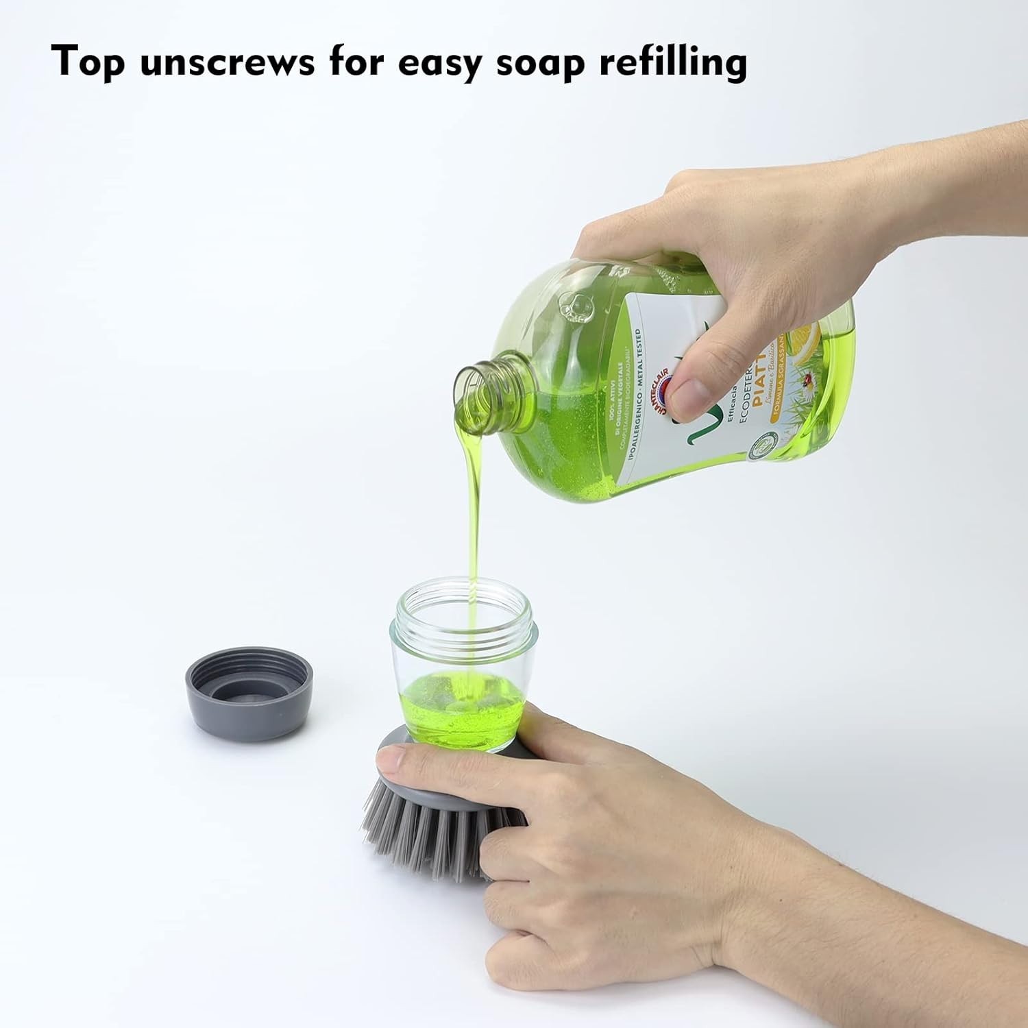 Dish Brush with Soap Dispenser, Kitchen Scrub Brush for Dishes Pots Pans Sink…