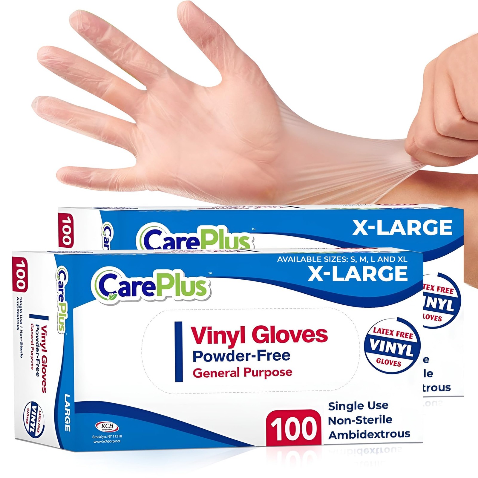CARE PLUS Vinyl Gloves Clear Extra Large Size 200 Count X-Large,