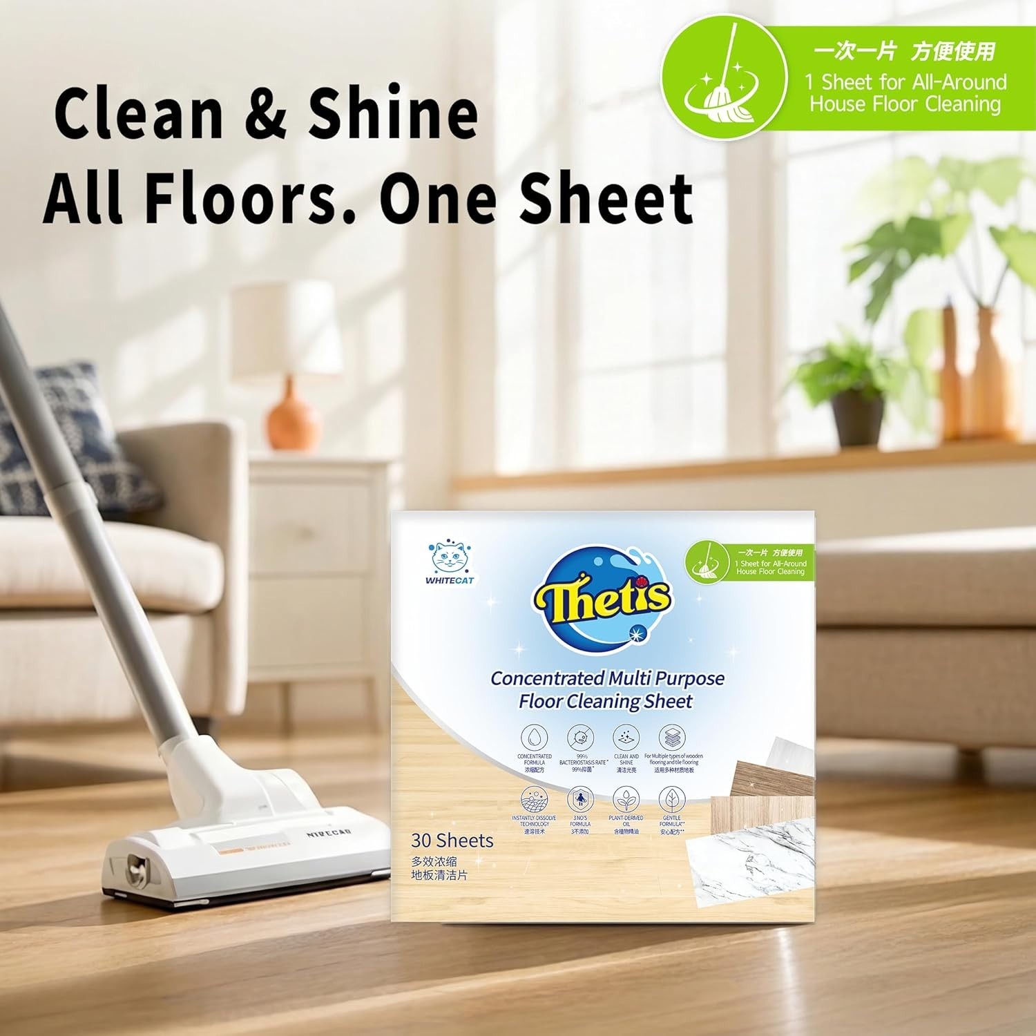Effortless Cleanup with 30 Ultra Concentrated Plant-Powered Floor Cleaner Sheets