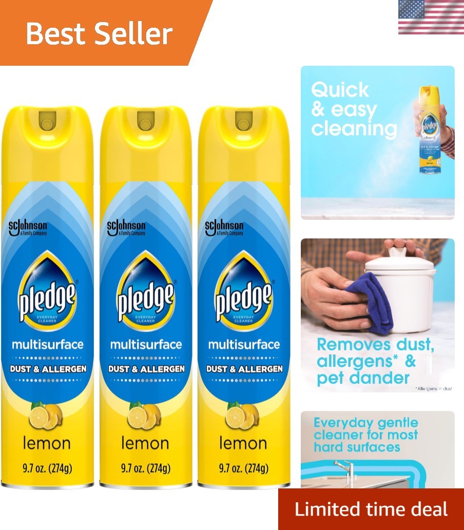 Pledge Dust Eliminating Multisurface Spray – Refreshing Lemon, 9.7oz (3 Bottles)