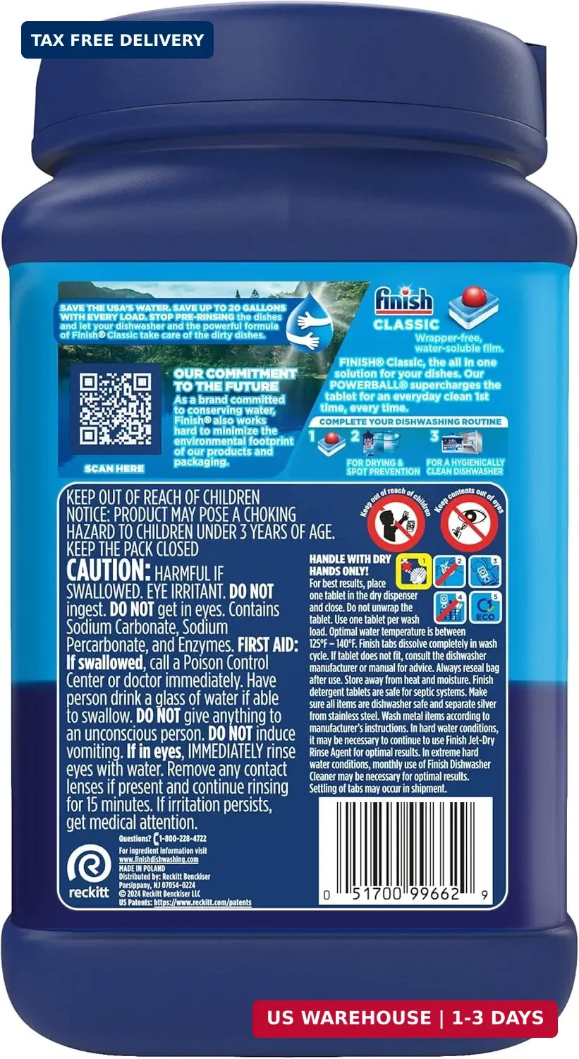 Finish Classic Dishwasher Pods, No Pre-Rinse Dishwasher Detergent Soap For Clean