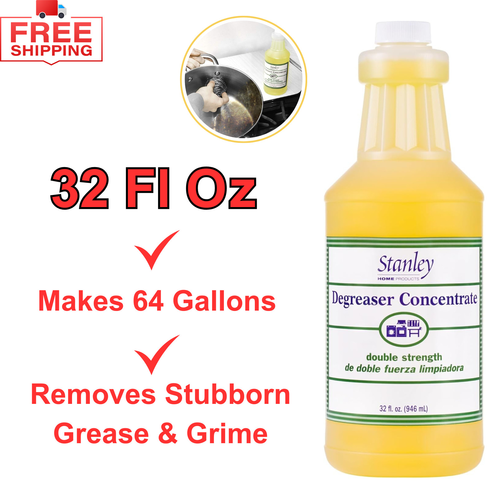 Degreaser Concentrate, Makes 64 Gallons, Removes Stubborn Grease&Grime,32 Fl Oz