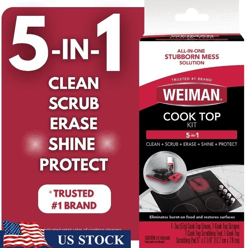 5 In 1 Cooktop Cleaning Kit Heavy Duty Cleaner Scrubbing Pad Scraper Tool New