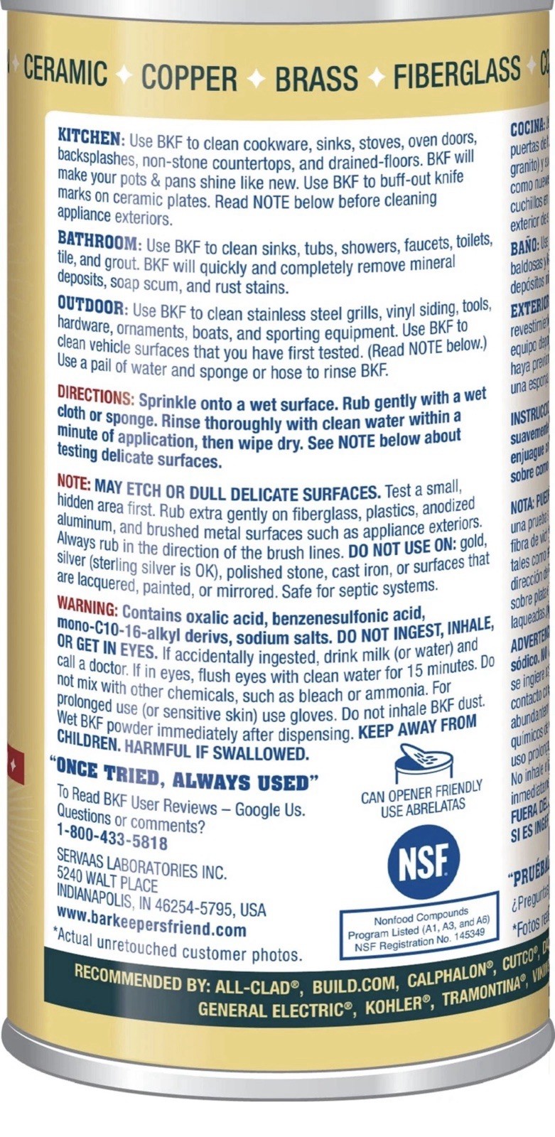 (2) Bar Keepers Friend Cleanser~Stainless Steel/Chrome/Copper/Brass & More~12oz