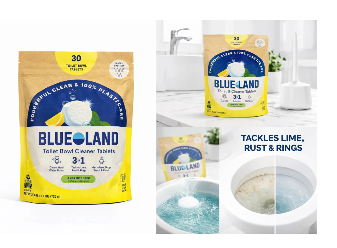 BlueLand Toilet Bowl Cleaner Tablets – Lemon Mint Scent, 30 Tablets per Pack,