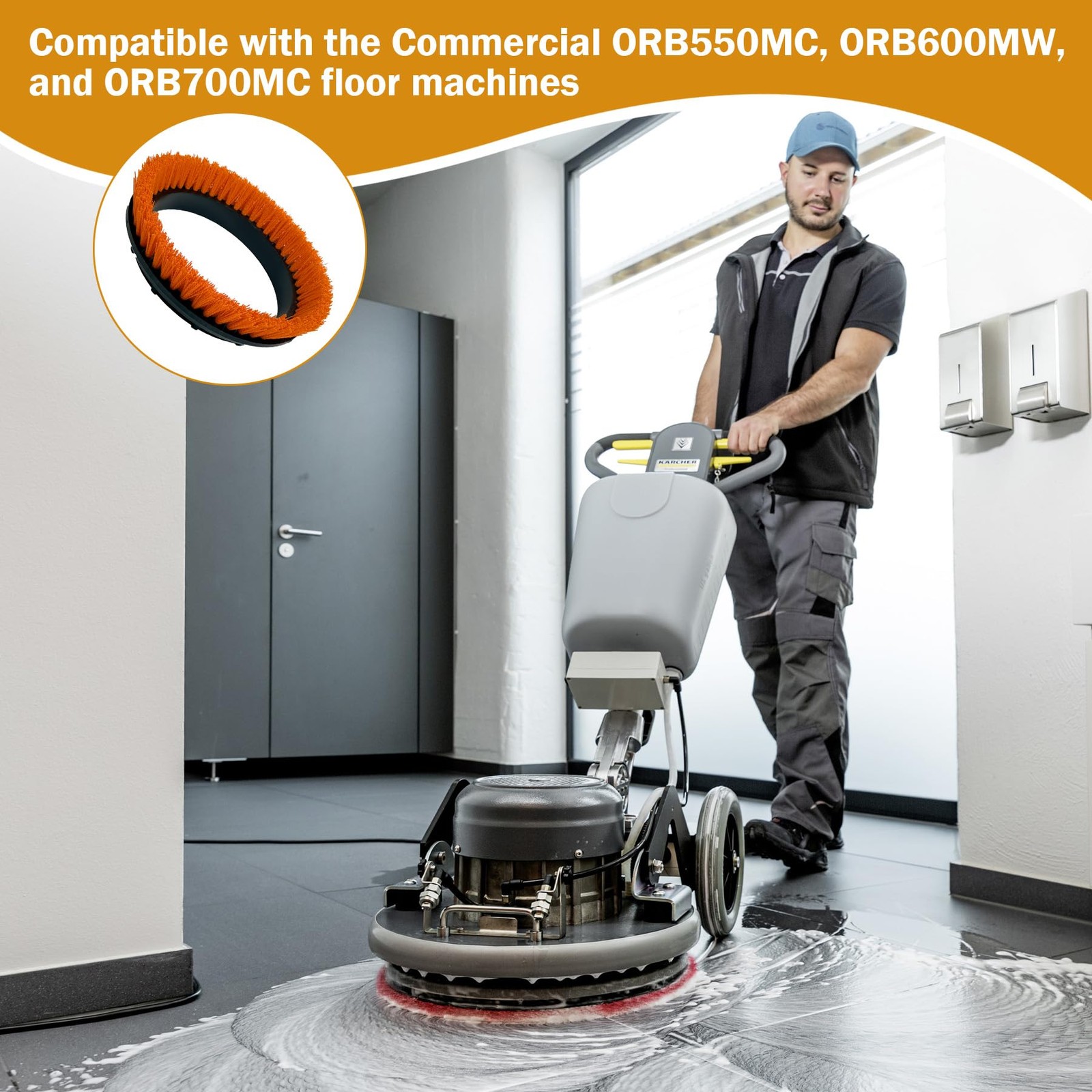 237047 Orbiter Orange Scrub Brush for ORB550MC Orbiter Floor Machine, Heavy-D…