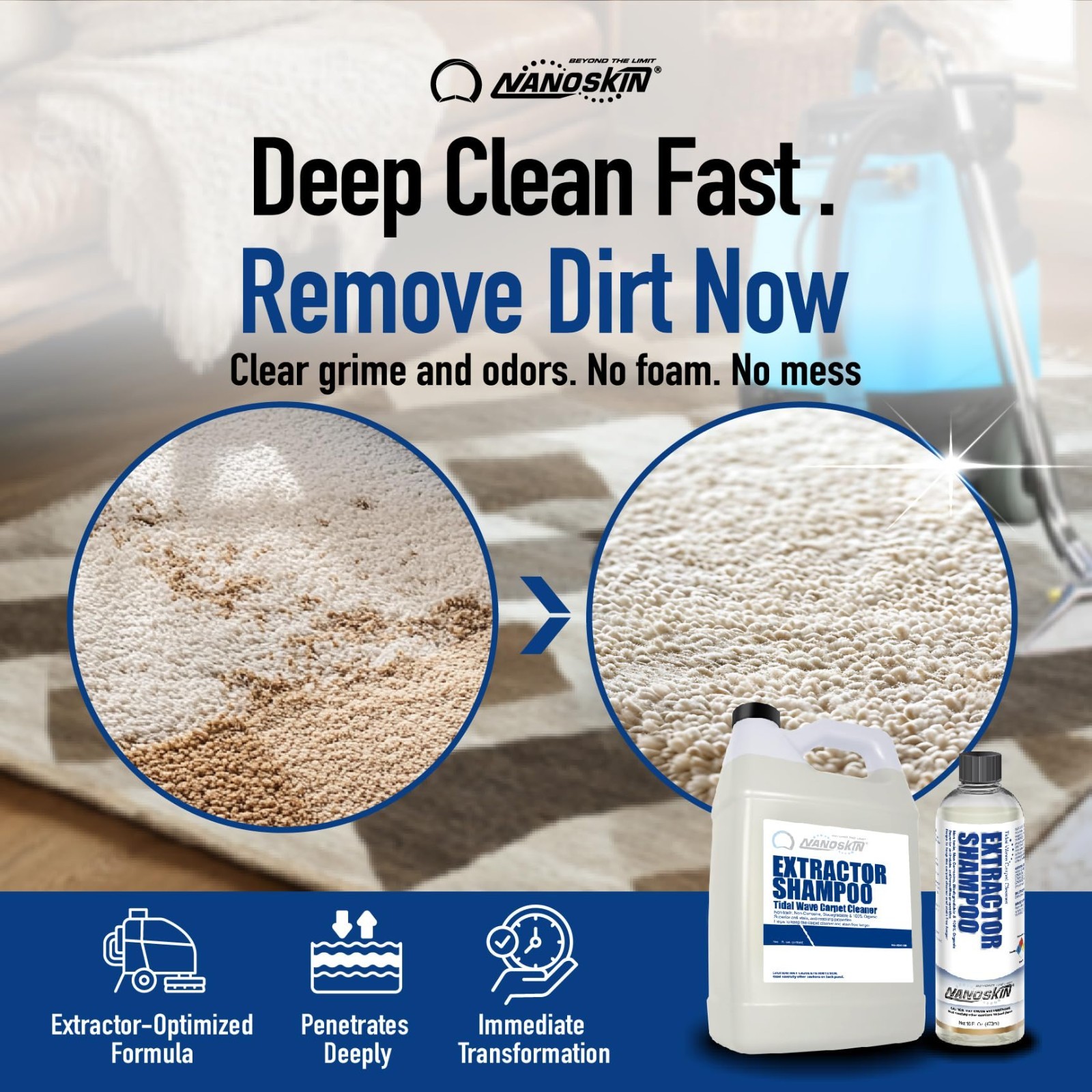 Low Foaming Carpet Cleaner 1 Gallon – Stain Remover & Odor Eliminator for Home,