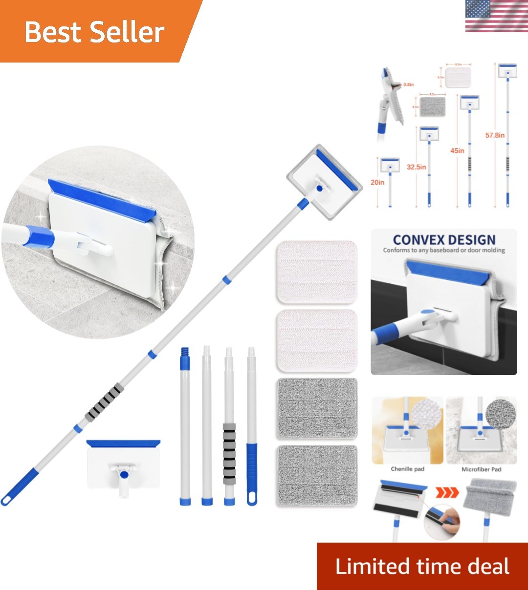 Baseboard Cleaner Tool with Handle, Wall Cleaner with Extendable Long Handle …