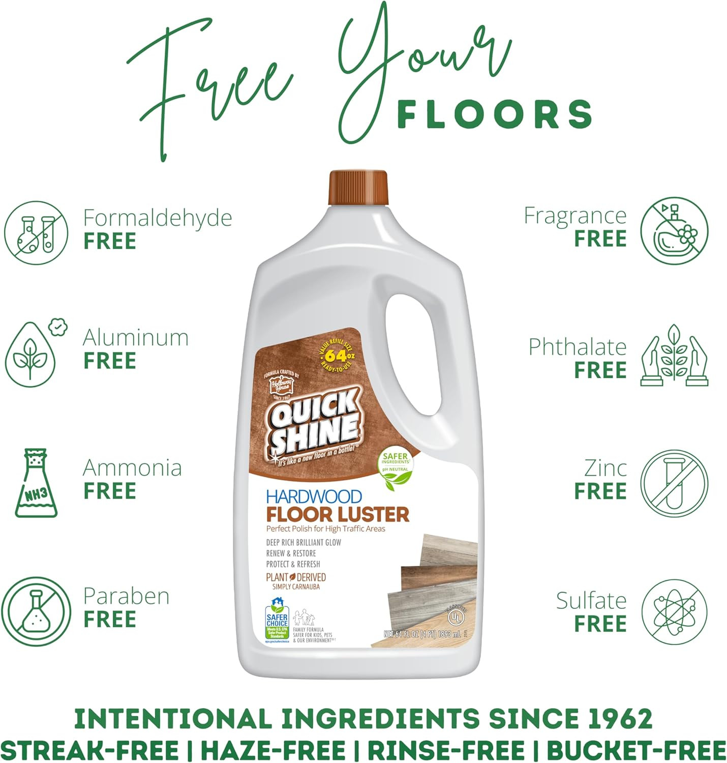 Hardwood Floor Luster-Polish 64Oz | Plant-Derived W/Carnauba | Safer Choice, No