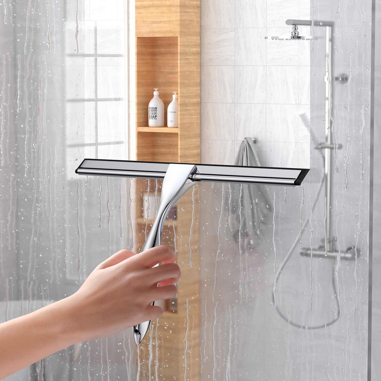 10-Inch Stainless Steel Shower Squeegee Set for Streak-Free Glass, Tiles & Mirro