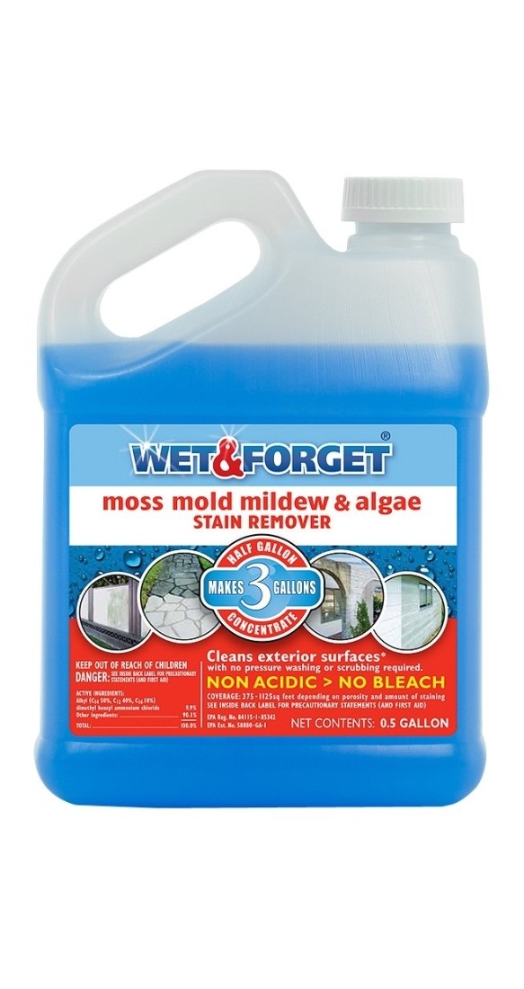 Wet & Forget 800003 Stain Remover, 0.5 gal, Liquid, Slight Almond, Blue