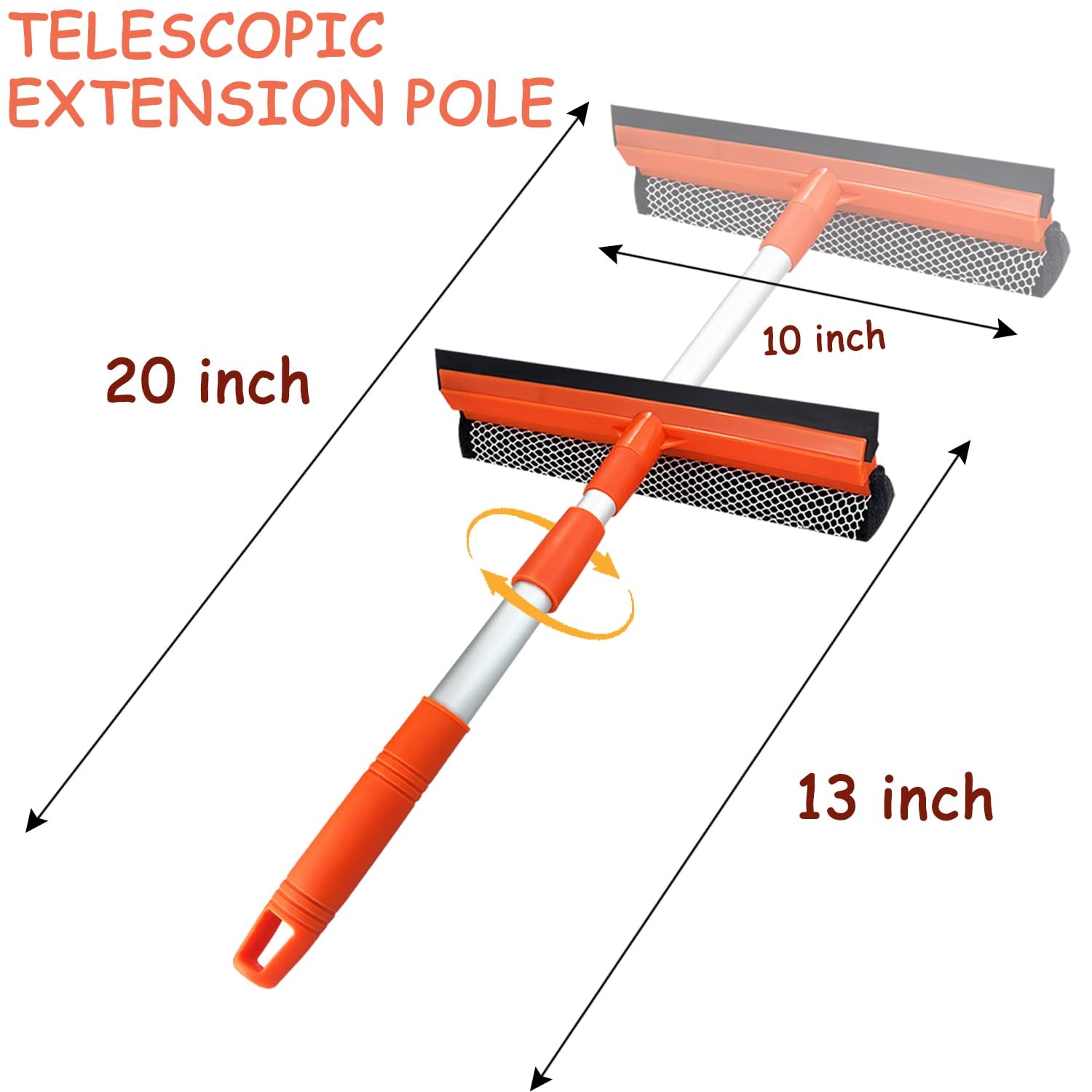 2 in 1 Window Squeegee Cleaner with Retractable Telescopic Pole for Car Glass