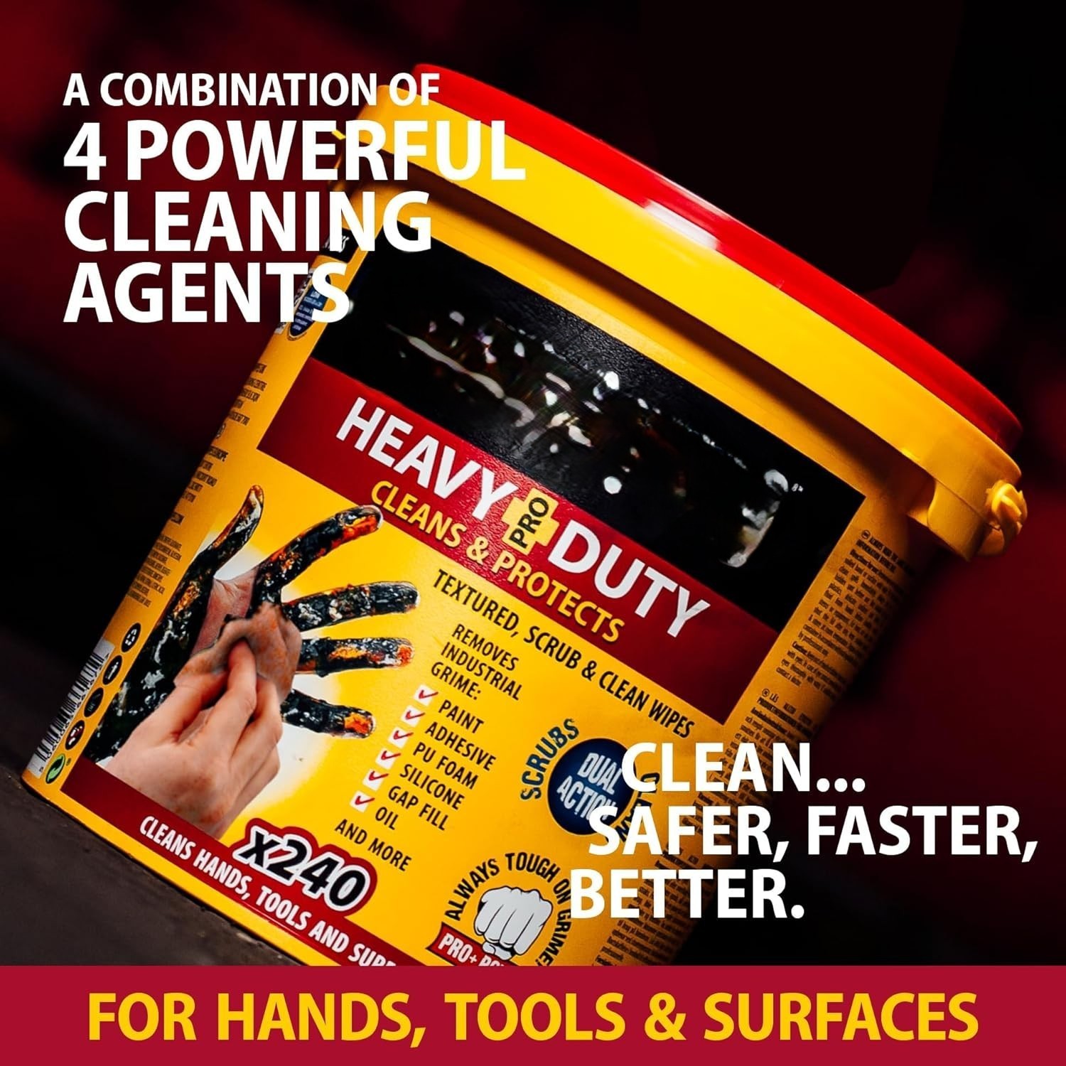 NEW Heavy Duty Industrial Hand Cleaning Wipes Scrubbing Degreaser 240 Count