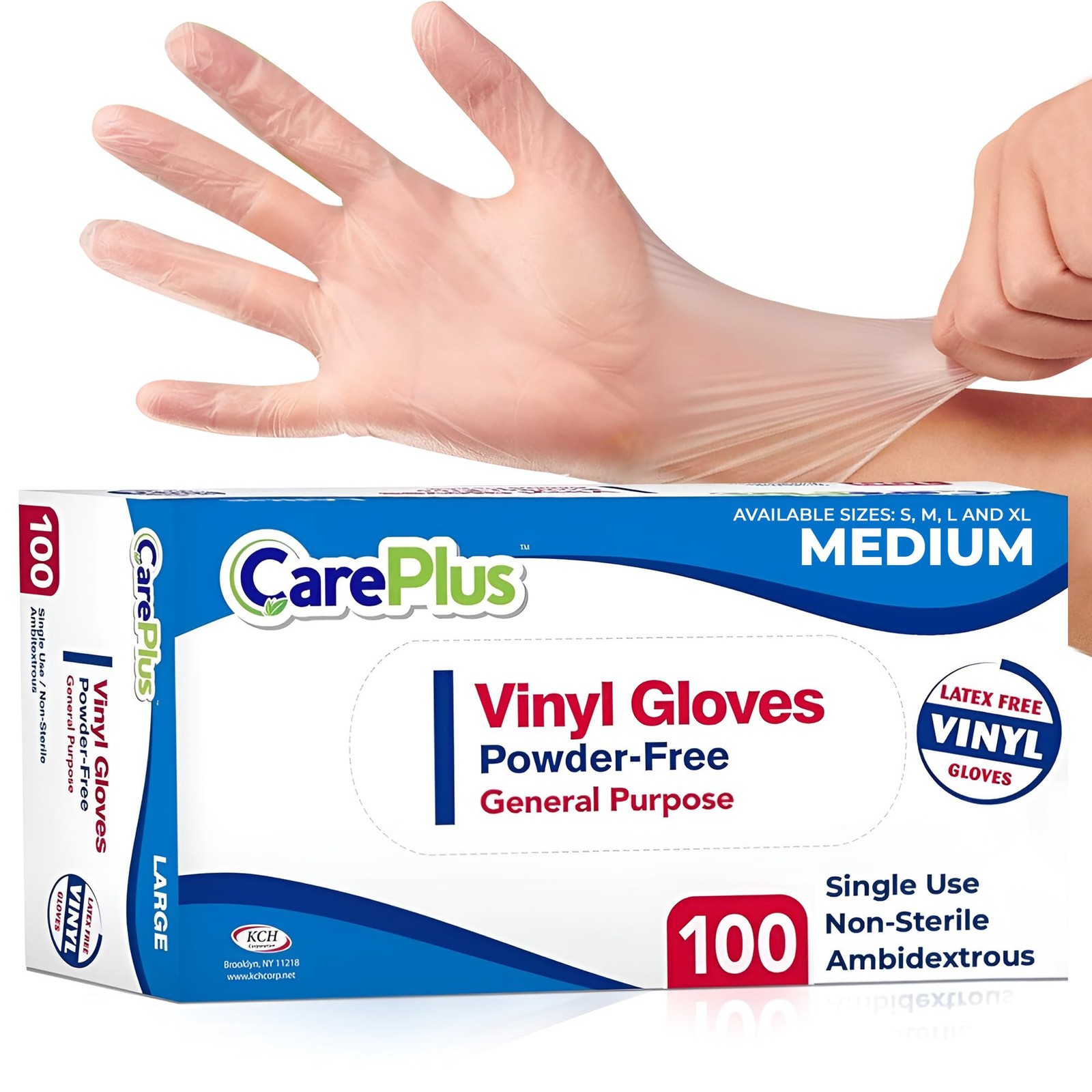 CARE PLUS Latex-Free Vinyl Gloves Clear Medium Size 100 Medium,