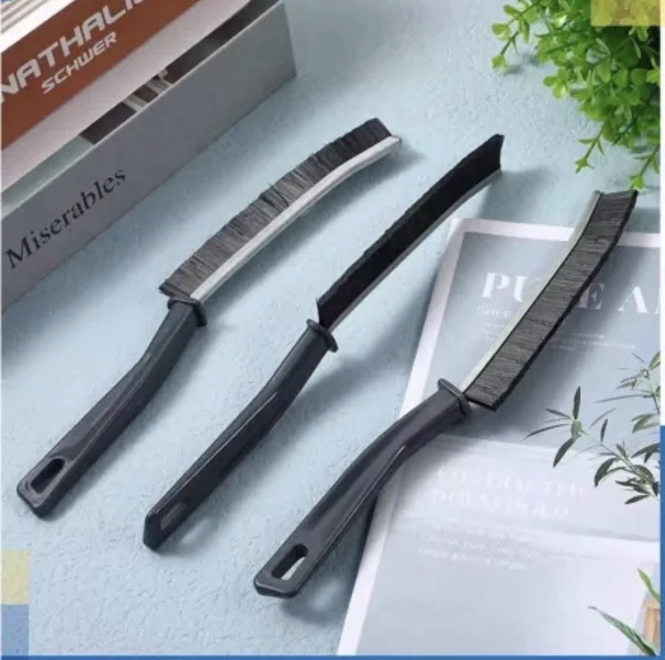 3-Piece Hard Bristle Cleaning Brush Set for Kitchen and Bathroom Use