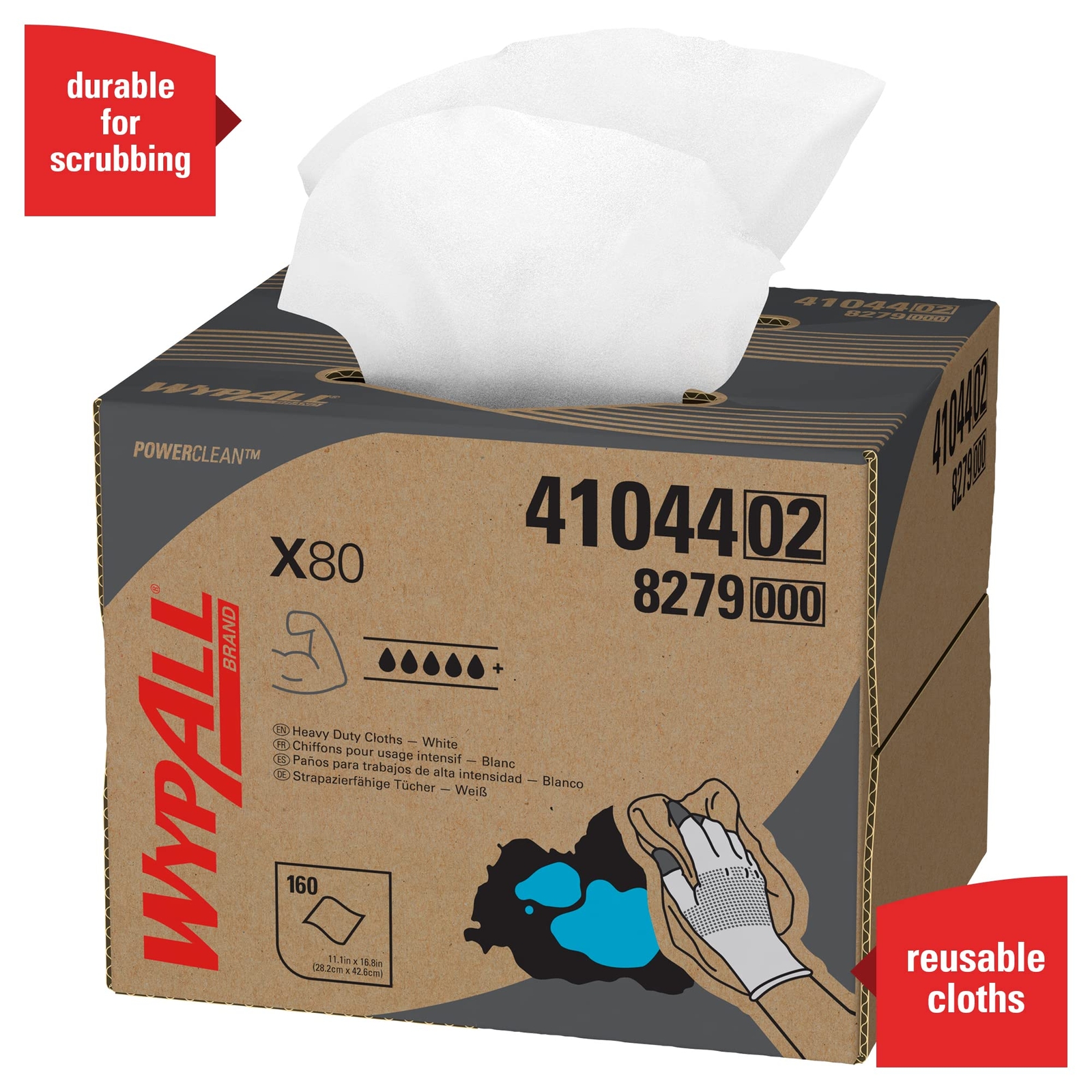 WypAll Power Clean X80 Heavy Duty Disposable Cleaning Cloths 160 Count Box