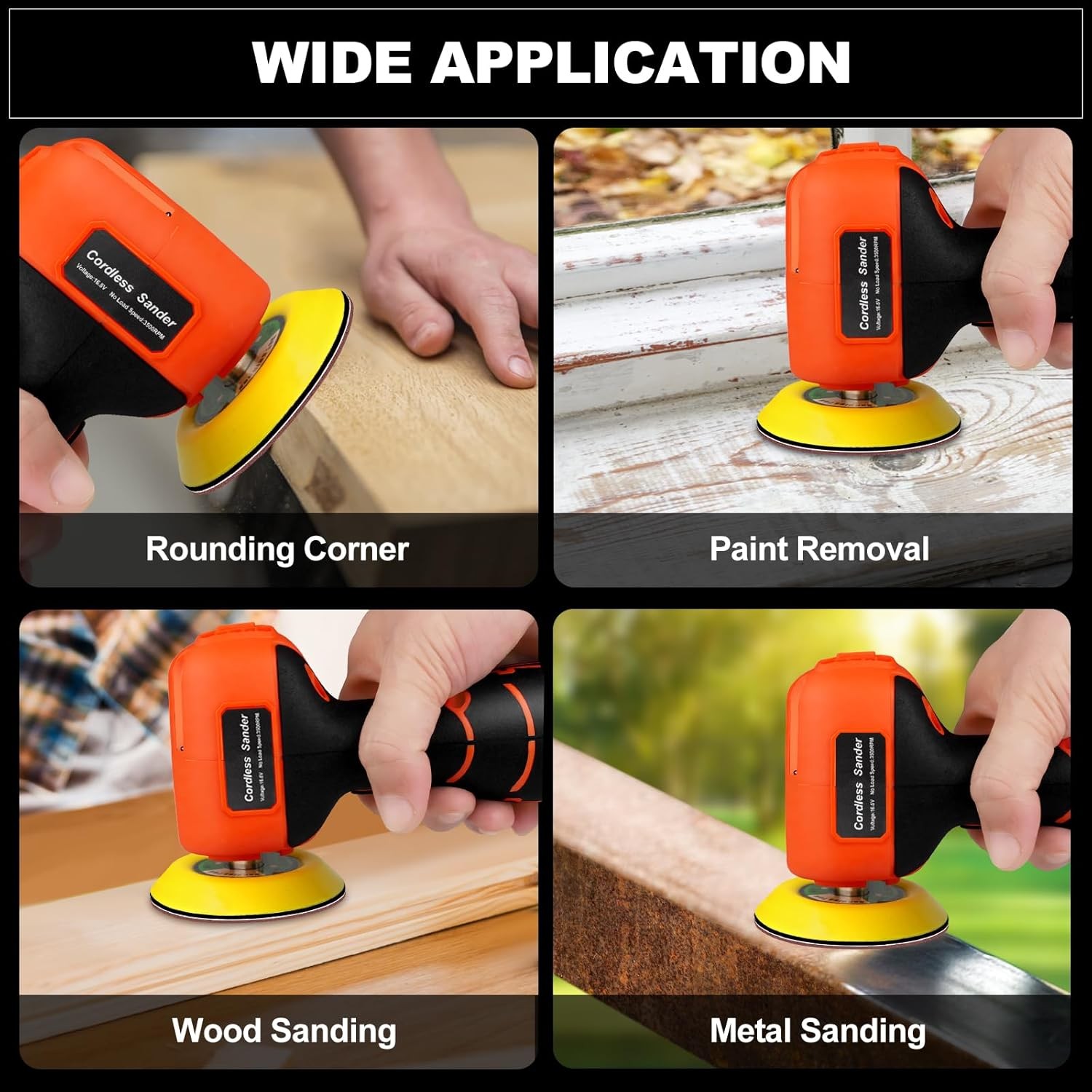 Cordless Sander, 3″ Palm Sander with 2Pcs 16.8V 3.0Ah Batteries, 3500RPM Mini