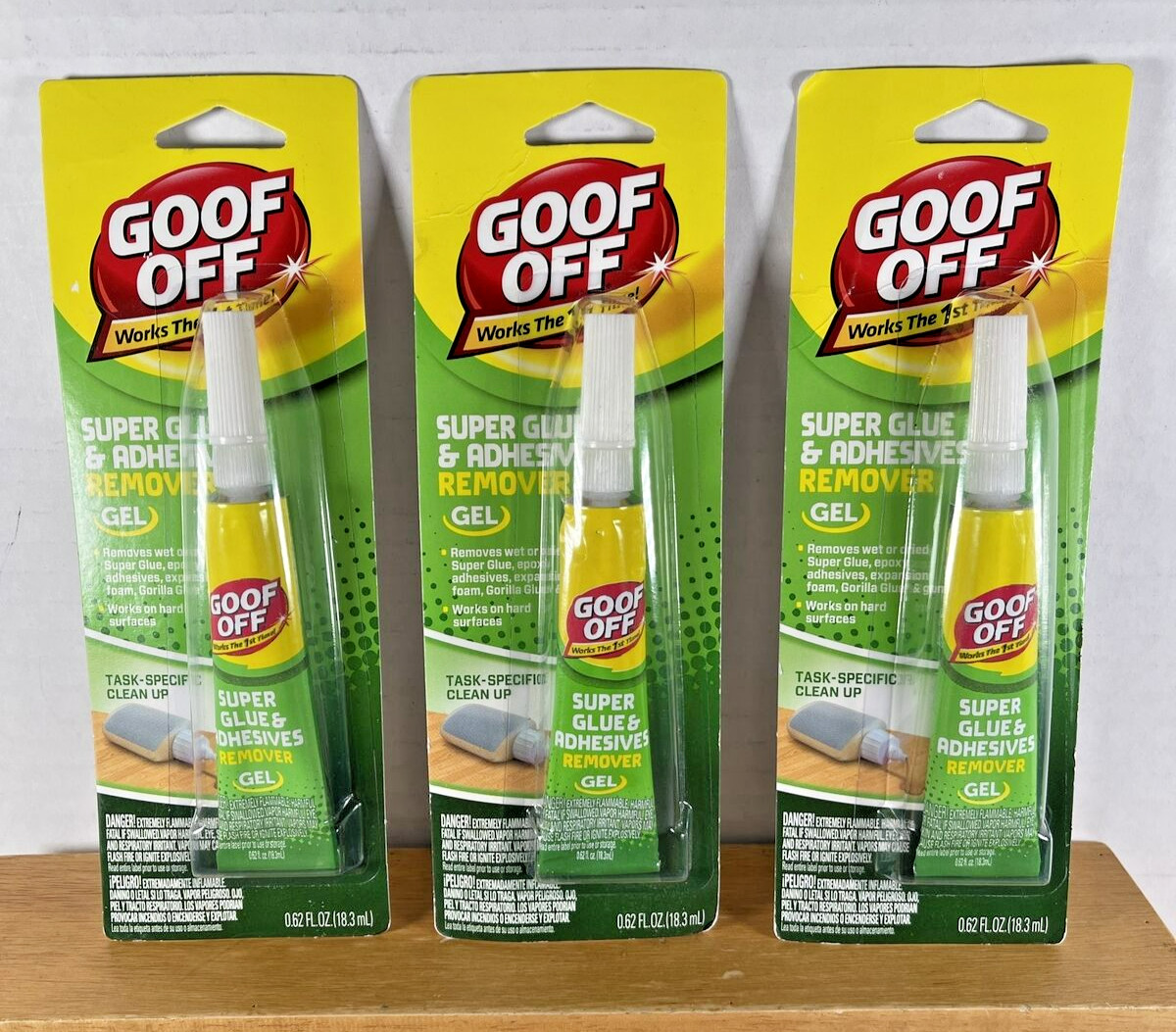 NEW Old Stock SEALED 2016 3X Goof Off Super Glue Remover Gel .62 oz tubes