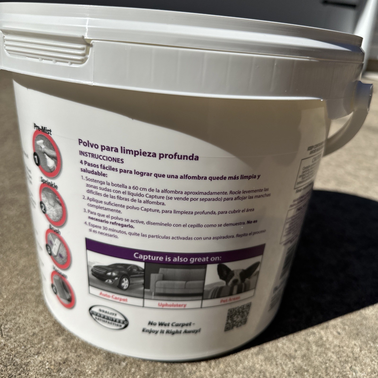 Capture Carpet & Rug Dry Cleaner Powder 8 LB Pail – Pet Safe, Car & Home No Wet